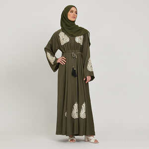 Vêtements musulmans mode 3D broderie florale Cardigan islamique femmes longues robes Maxi - Product Image 4