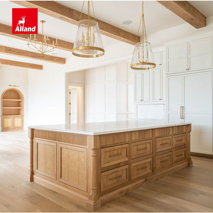 Meubles de cuisine intègrés de style Shaker, bicolores, avec façade cannelée et à perles, pour réfrigérateur et <span class=keywords><strong>lave</strong></span>-<span class=keywords><strong>vaisselle</strong></span>, prêts à l'assemblage, au design intemporel et aux détails de finition sur le bas du meuble. - Product Image 3