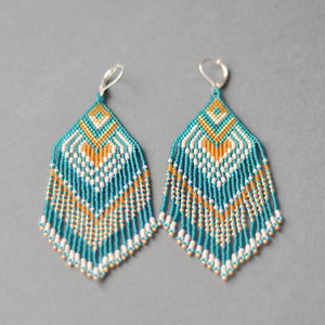 <b>Emerald</b> Long Seed Bead Earrings Boho Style Earrings - Product Image 1