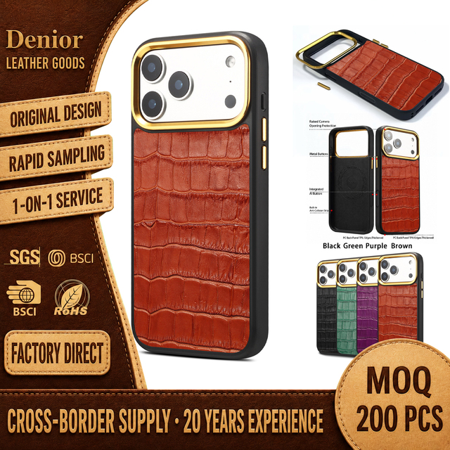 Denior Customizable Genuine Leather Crocodile Grain Magnetic Phone Case Compatible with Apple Series Bulk Orders / B2B Wholesale