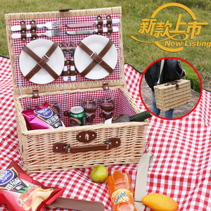 Vintage Straw Picnic Basket With Utensils Portable Cooler Bag For Outdoor Use - Product Image 4