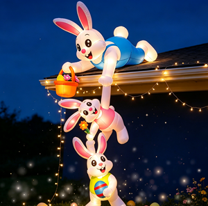 Inflatable Hanging Easter Bunny Family Decoration With Basket For Roof Porch Window And Outdoor Holiday Display - Product Image 4