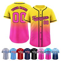 Jersey Baseball Warna Gradasi Tim Kustom, Nama dan Logo Bordir, Kancing Lengkap, Grosir, Heat-Transfer, 100% Poliester, Ukuran Besar