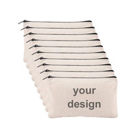 Sacs à maquillage en toile beige vierges avec logo personnalisé, sacs de rangement pour crayons en toile de coton durable avec fermeture éclair
