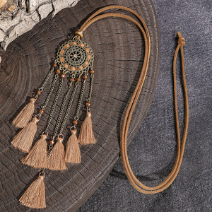 Tassel Necklace Leather <b>Thread</b> Hand Made Long Pendant Boho Ethnic Women's Fashion <b>Beaded</b> Necklace - Product Image 2