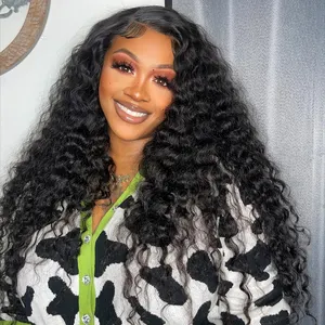 Vendor Indian Human Hair Deep Curly 13x4 Lace Front Wig Double Drawn Cuticle Aligned Hair Deep Curly Glueless HD Lace Front Wigs