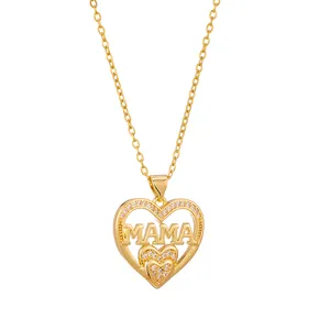 2024 haute qualité doré fournisseur maman pendentif collier lettre maman collier en acier inoxydable avec Zircon diamant pendentif collier