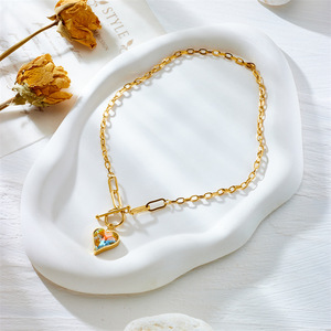 Crystal Heart Pendant Necklace Gold Chain Ot Buckle Faceted Iridescent Everyday Wear - Product Image 3