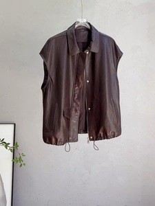 Nouveau Gilet Court Sans Manches en Cuir de Mouton Huilé pour <span class=keywords><strong>Femme</strong></span> 2026 – Veste d'Hiver Ample à Fermeture Éclair - Product Image 5