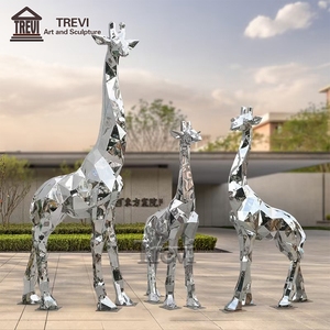 Sculpture géométrique de <span class=keywords><strong>girafe</strong></span> <span class=keywords><strong>en</strong></span> acier inoxydable TREVI, statue d'animal abstraite <span class=keywords><strong>en</strong></span> métal pour la décoration de jardin extérieur - Product Image 1