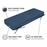 Coussin de banc bleu marine personnalisé, imperméable et résistant aux UV, avec passepoil blanc et sangles de fixation pour balançoire, jardin, terrasse, porche extérieur