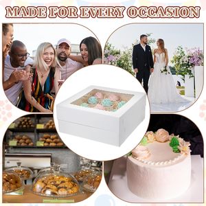Boîtes à gâteaux carrées demi-format 14x14x6 pouces, blanches, avec grande fenêtre, <span class=keywords><strong>pour</strong></span> pâtisseries, gâteaux, beignets et cupcakes - Product Image 5