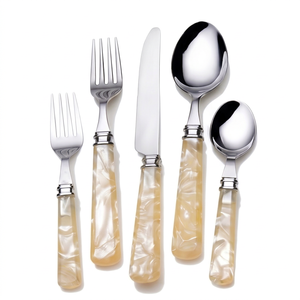 Ensemble de couverts élégants en acier inoxydable avec manche en résine, couteau, fourchette, cuillère, passe au lave-vaisselle, couverts de mariage, ensemble de service 5 pièces - Product Image 1