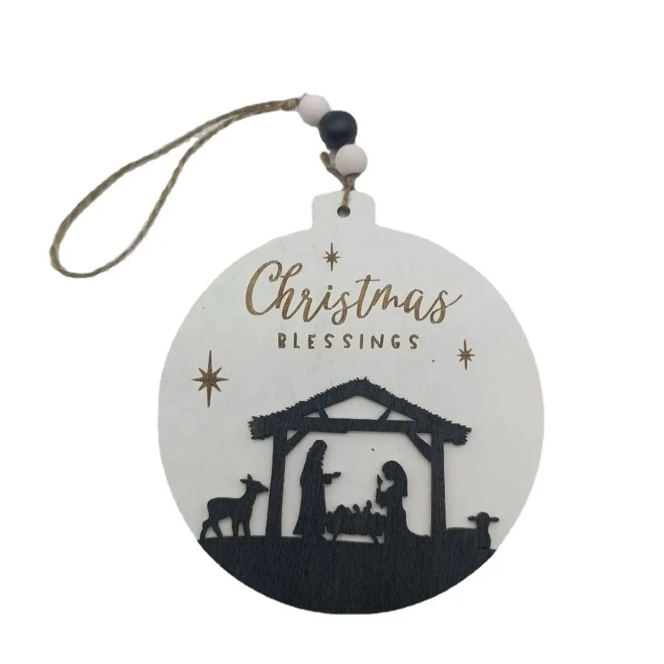 New Jesus Advent Christmas Wooden Hanging Nativity scene Wood Pendant for Christmas Tree Decorations