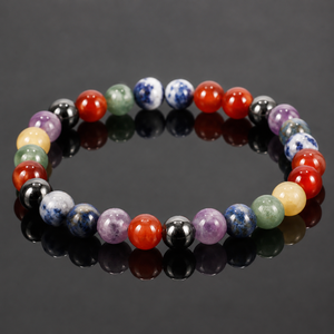 Pulsera de cuentas de piedra de chakra, brazalete elástico de hematita pulida multicolor, regalo de joyería - Product Image 1