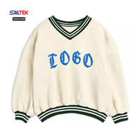 Sweat-shirt col en V personnalisé avec logo pour femme, style preppy oversize, pull décontracté rayé pour l'automne et l'hiver