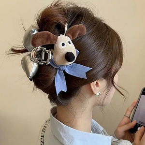 Chic dessin animé cheveux accessoires pour <span class=keywords><strong>Yong</strong></span> dames couleur argent tissu arc cheveux griffe 13cm Jumbo mâchoire griffe pince mignon Animal cheveux poignée - Product Image 2