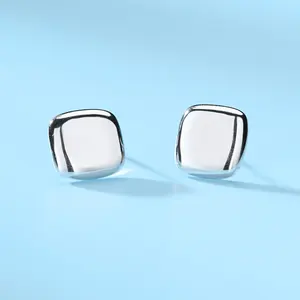 Arete Korean Simple 925 Sterling Silver Jewelry Earring Studs Plain Stud Rhombus Square Shape Earring For Women Birthday Gift
