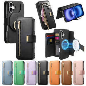 Étui portefeuille en cuir magnétique détachable à rabat, coque de téléphone à dégagement rapide pour <span class=keywords><strong>iPhone</strong></span> 16 15 Pro - Product Image 1