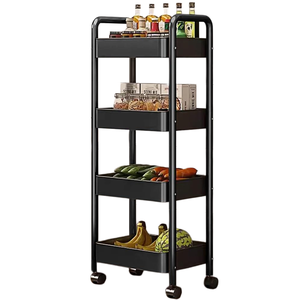 Easy Installation Space Saving Folding Rolling Trolley Three Tier <b>Metal</b> Storage <b>Shelf</b> Kitchen Bathroom Storage Trolley - Product Image 1