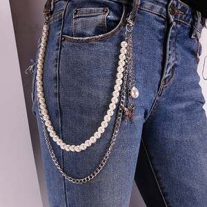 Stainless Steel Butterfly Waist <b>Chain</b> Imitation Pearl Bag And <b>Trouser</b> <b>Chain</b> For Daily Wear Silver Color Multi Layer Design - Product Image 2