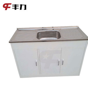 Meubles de cuisine modernes à 2 portes en acier blanc avec évier intégré, conception économique avec fonctions de drainage - Product Image 4