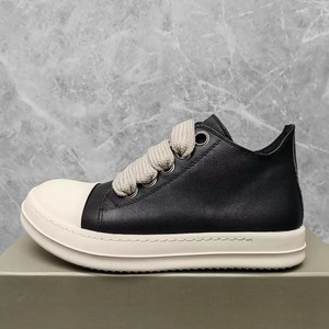 Men's Shoes Genuine <b>Leather</b> Jumbolace Thin Shoelaces Women's Low <b>Sneakers</b> Fashion Black Solid Lace-up Men's Casual Shoes - Product Image 3