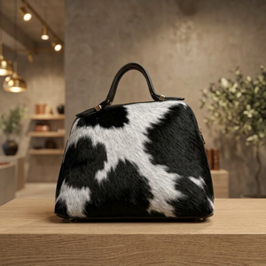 Sac à main élégant en cuir de vachette imperméable avec fermeture éclair géométrique, orné de perles et d'un logo, idéal pour un usage quotidien - Product Image 4