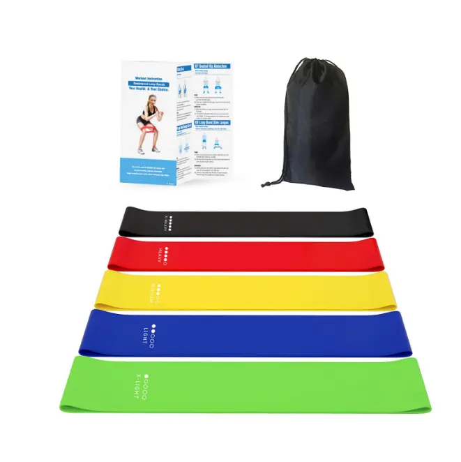 5 रंग लेटेक्स लोचदार व्यायाम मिनी प्रतिरोध पाश बैंड सेट बैग ले जाने के साथ बांदा डे rabos डे लेटेक्स