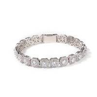 Chaîne et Bracelet Hip Hop Rock 9mm entièrement sertis de zircons, plaqué or rhodié 18K, avec maillons solitaires étincelants, en laiton géométrique