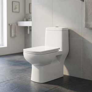 WC monobloc en céramique à double chasse d'eau, à poser au sol, avec réservoir encastré, pour usage domestique et commercial - Product Image 1