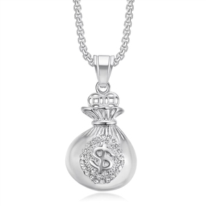 Colares de Joias de Moda Hip Hop Unissex com Pingente Bolsa de Dinheiro USD Cravejado com Zircônias, em Aço Inoxidável à Prova d'Água e Não Manchável, Atacado - Product Image 6