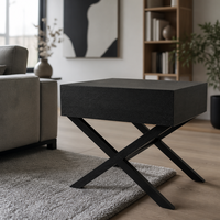 Table de chevet en placage de bois noir, 1 tiroir, avec pieds en forme de X, fermeture douce, sans poignée, table d'appoint pour chambre à coucher, décoration intérieure