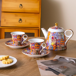 Service à thé en céramique - Théière florale en mosaïque avec 4 tasses et soucoupes - Product Image 5