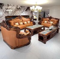 Ensemble de canapés sectionnels en cuir véritable de style européen, pieds en bois, couleur personnalisée, rembourrage en mousse durable, confortable pour les salons et les hôtels