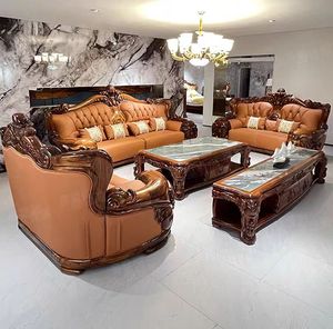European Style PU Leather Sectional <b>Sofa</b> Set with Wood <b>Legs</b> <b>for</b> Living Rooms Apartments Hotels & Villas - Product Image 5