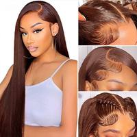 Perruque en cheveux humains brun chocolat sans colle, avec dentelle frontale HD 13x6 pré-épilée et baby hair, perruques à fermeture en dentelle 5x5 brun foncé pour femmes