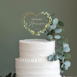 ท็อปเปอร์เค้กอะคริลิคใสรูปหัวใจลายดอกไม้ พิมพ์ลายด้วย UV หนา 1.3 มม. กว้าง 9 ซม. สำหรับตกแต่งเค้กแต่งงาน - Product Image 2