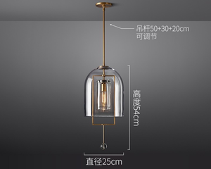 Lustre suspendu LED minimaliste américain en cuivre doré, taille moyenne, intensité variable, CRI 90, angle de faisceau 360°, abat-jour en verre, garantie 2 ans - Product Image 3