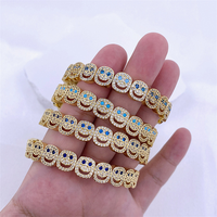 Bracelet pour femme tendance, visage souriant, plaqué or, cuivre, anti-ternissement, zircon complet, brillant, mignon, visage souriant, bijoux