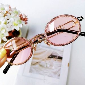 2020 Luxury Vintage UV400 Women Metal Rhinestone <b>Sunglasses</b> Small Frame Oval <b>Sunglasses</b> - Product Image 3