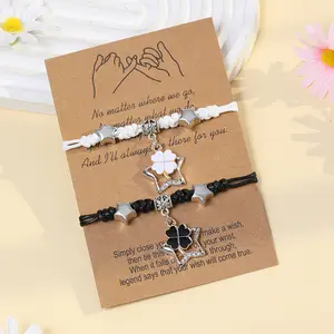 Rinhoo, 2 uds., pulseras para parejas, buena suerte, trébol de cuatro hojas de estrellas, pulseras con dijes de trébol de la fortuna, pulseras para hombres y mujeres, joyería de la amistad