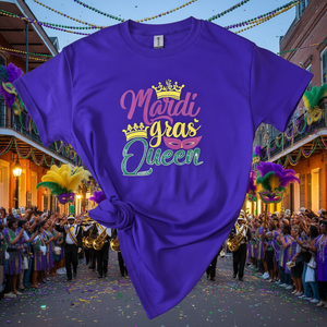 Camiseta A25pen Mardi Gras Queen para Mujer, Talla Pequeña, Corte Regular, Cuello Redondo, Manga Corta, 100% Algodón, Estampado Plastisol - Product Image 2