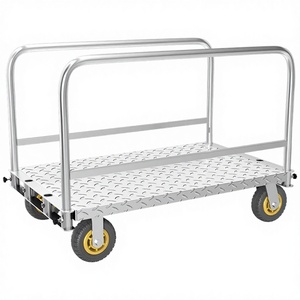 2in1 <b>Foldable</b> ABS Platform Truck Heavy Duty Lumber Cart Steel Panel Handcart with 1 Front 2 Side Handrails Push Dolly <b>Trolley</b> - Product Image 3