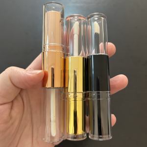 <span class=keywords><strong>ISMAN</strong></span> Contenant de gloss à lèvres double extrémité rond 2 en 1 en or rose, emballage de rouge à lèvres double face noir, tube en plastique 4 ml 10 ml - Product Image 1