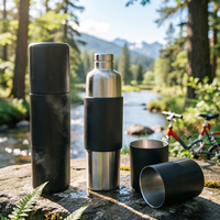 Bouteille d'eau en acier inoxydable 304, thermos magnétique à double extrémité, bouteille à vin avec 2 tasses supplémentaires, logo personnalisé