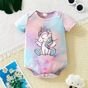 Thời trang mùa hè bé gái quần áo Tie nhuộm dễ thương Unicorn cầu vồng ngựa vằn phim hoạt hình Romper