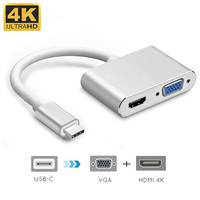 Adaptateur USB C HDMI 4 en 1, type C vers HDMI 4K, convertisseur audio vidéo VGA USB3.0, chargeur rapide PD 87W pour Macbook Pro Samsung Huawei