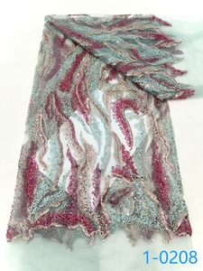 Bán Buôn Thiết Kế Mới Đính Cườm Vải Sang Trọng Thêu Đính Cườm Ren Vải Giá Rẻ Hơn Châu Phi Sequin Hạt Ren Vải Cho Ăn Mặc - Product Image 2