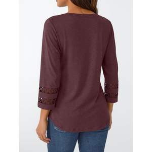 2025 FOXA femmes hauts reine 3/4 longueur manches col en V dentelle tunique habillée décontracté affaires tenues dames mode chandails - Product Image 2